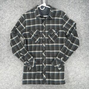 Kuhl Shirt Mens Medium Gray‎ Blue Plaid Snap Button Flannel Outdoor Western